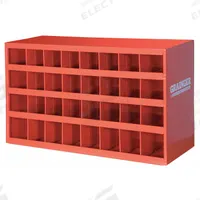 DURHAM MFG Pigeonhole Bin Unit: 34 in x 12 in x 18 in, 32 Compartments, 4 in x 11 7/8 in x 4 1/2 in (MPN 357-17-S1156). Key specifications — attr7229: Steel; attr38869: DURHAM MFG; attr38873: Red.