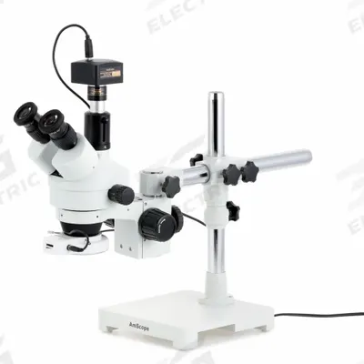 GLOBE SCIENTIFIC Microscope: Stereo, Trinocular, 7X to 45X, 100 mm, 45X - Stereo Microscopes