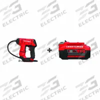 CRAFTSMAN Inflator: V20*, 150 psi Max., 21 in Hose Lg, Cordless, 4.0 Ah, 20V DC (MPN CMCE521B/CMCB204). Key specifications — Power Source: Cordless; Battery Capacity: 4.0 Ah; Included Acccessories_Tool, Battery, Charger: 1 Battery, No Charger.