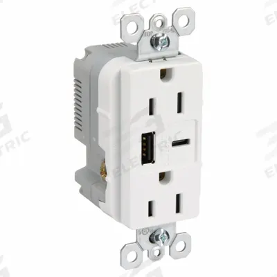 LEGRAND Receptacle: Duplex, 5-15R, 2 USB Ports, USB Type A/C, White, 125V AC - Weather-Resistant Receptacles with USB Chargers