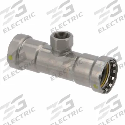 VIEGA MEGAPRESS Crimp Tee Fitting: 1 1/4 in Pipe x 1 1/4 in Pipe x 3/4 in Pipe Size - Gas Steel Press Pipe Fittings