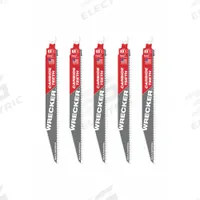 MILWAUKEE Reciprocating Saw Blade: 6 Teeth per Inch, 9 in Blade Lg, 0.05 in Blade Thick, 5 PK (MPN 48-00-5542). Key specifications — attr1109198: 6; attr1109200: Rigid for Straight Cuts; attr1109201: Tapered; attr1109209: MILWAUKEE.