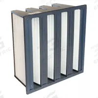 KOCH V-Bank Air Filter: 12 in x 24 in x 12 in, Fiberglass, Single Header, 4 Vs, MERV 14 (MPN 111-601-103). Key specifications — Brand: KOCH; Frame or Header Material: Plastic; Media Material: Fiberglass; Filters Out: Dirt.