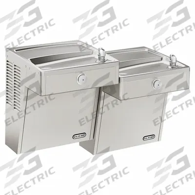 ELKAY Bi-Level Drinking Fountain: On-Wall, 27 1/8 in Ht, 18 5/8 in Dp, 36 5/16 in Overall Wd - On-Wall Two-Level Outdoor Drinking Fountains