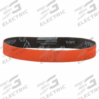 NORTON Sanding Belt: 1 1/8 in W x 21 in L, Ceramic, 80 Grit, Y Wt Polyester Backing - Cool-Cutting Sanding Belts for All Metals