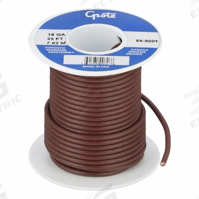 GROTE Primary Automotive Wire: GPT, 25 ft, 1 Conductor, 18 AWG, Brown - PVC-Insulated General Purpose Primary Wires