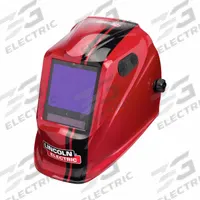 LINCOLN ELECTRIC Welding Helmet: Auto-Darkening, 5 Arc Sensors, Red, W13, 3.74 in x 3.15 in, Digital (MPN K4034-5). Key specifications — Color: Red; Suspension Adjustment Type: Ratchet; Series: VIKING 3350; Graphics: None; Viewing Area: 3.74 in x 3.15 in; Brand: LINCOLN ELECTRIC; Grind Mode: Yes; Helmet Material: Nylon.