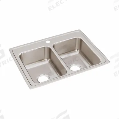 JUST MANUFACTURING Bowl Drop-In Sink: 29 in Overall Lg, 22 in Overall Wd, 7 5/8 in Bowl Dp - Two-Bowl Counter-Mounted Kitchen & Bar Sinks without Faucets