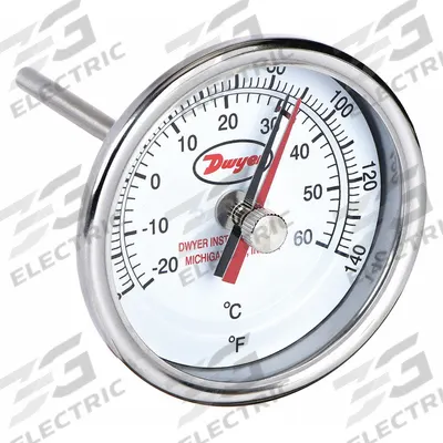 Dwyer Min/Max Dial Thermometer: 0°F to 140°F to -17.8°C to 60°C, +/- 2% Accuracy - Min/Max-Reading Thread-Mount Dial Thermometers