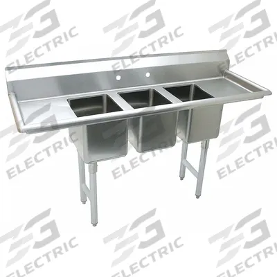 ADVANCE TABCO Kitchen Sink: 3 Bowls, 42 1/2 in Overall Ht, 70 in Overall Lg - Three-Bowl Freestanding Kitchen & Bar Sinks without Faucets