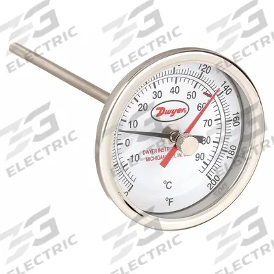 Dwyer Min/Max Dial Thermometer: 0°F to 200°F to -17.8°C to 93.3°C, +/- 2% Accuracy - Min/Max-Reading Thread-Mount Dial Thermometers