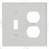 HUBBELL Wall Plate: Combo, 2 Gang, Gray, Std Size (MPN P18GY). Key specifications — Brand: HUBBELL; Material: Polycarbonate.