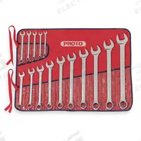 PROTO Combination Wrench Set: Alloy Steel, Chrome, 15 Tools, 15° Head Offset Angle, Offset (MPN J1200F-T500). Key specifications — attr309520: Chrome; attr309519: Alloy Steel; attr324929: PROTO; attr309512: Canvas Pouch; attr309522: No; attr309533: Yes.
