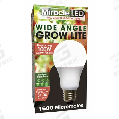 MIRACLE LED Grow Bulb: LED, A19, 120V, Full/Broad - Plant Growth Bulbs