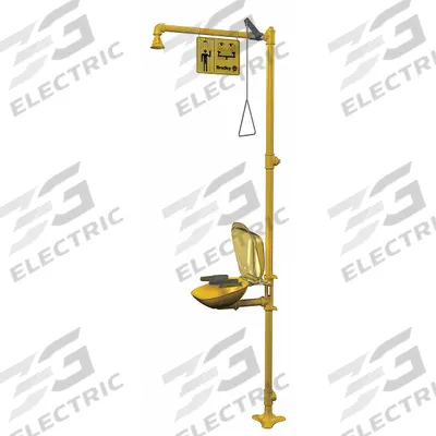 BRADLEY Shower with Eyewash: Floor Mnt, Covered, Plastic Bowl, Galvanized Steel Pipe - Floor-Mount Showers with Eyewash