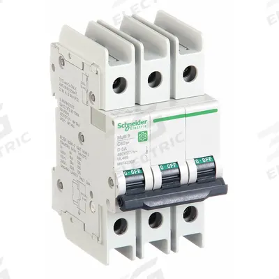 SCHNEIDER Miniature Circuit Breaker: 8 A Amps, 14kA at 120/240V AC, Screw Clamp - D-Curve, 3-Pole UL489 DIN Rail-Mount Miniature Circuit Breakers