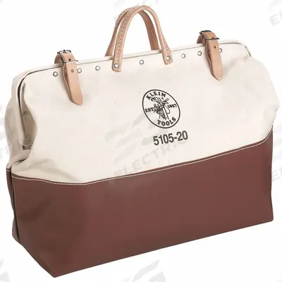 KLEIN TOOLS Tool Bag: 24 in W x 6 in D x 15 in H, Brown, Canvas, 1 Pockets, 1 Inside Pockets - Canvas Wide-Mouth Tool Bags