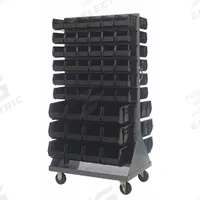 QUANTUM STORAGE SYSTEMS Mobile Louvered Floor Rack: 36 in x 24 in x 72 in, 96 Bins Included, Black (MPN QMD-36H-230240BK). Key specifications — Bin Width: (72) 5-1/2 in; Color: Gray; Caster Wheel/Configuration: (2) Rigid; Caster Wheel/Tread Material: Hard Rubber; Bin Color: Black; Bin Depth: (24) 14-3/4 in; Bin Height: (72) 5 in; Brand: QUANTUM STORAGE SYSTEMS.