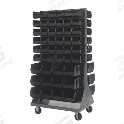 QUANTUM STORAGE SYSTEMS Mobile Louvered Floor Rack: 36 in x 24 in x 72 in, 96 Bins Included - Vertical Mobile Louvered Racks with Bins