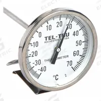 TEL-TRU Laboratory Dial Thermometer: -40°C to 70°C, +/- 1% Accuracy, 8 in Stem Lg, Celsius (MPN LT225R-8/23100884). Key specifications — Accuracy: +/- 1%; Brand: TEL-TRU; Temperature Units: Celsius.
