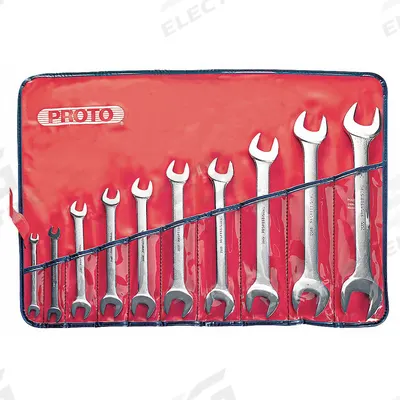 PROTO Open End Wrench Set: Alloy Steel, Satin, 10 Tools - SAE, Double End, Open End Wrench Sets