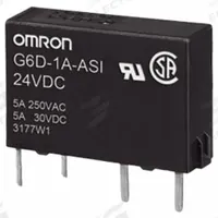 OMRON General Purpose Relays: 24V DC, SPST, 4 Pins/Terminals (MPN G6D-1A-ASI DC24). Key specifications — Brand: OMRON; Electrical Connection: Plug-In; Manufacturer Part Number: G6D-1A-ASI DC24; Series: G6D.
