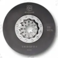 FEIN Oscillating Tool Blade: 3 3/8 in Blade Wd, 3 3/8 in Overall Lg, Long Cutting, High Speed Steel (MPN 63502097210). Key specifications — attr1097568: Long Cutting; attr1097557: FEIN; attr1097582: Wood.