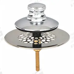 WATCO Drain Stopper: Plastic/Stainless Steel, Chrome-Plated, 2 7/8 in Overall Dia, Push and Pull (MPN 4875N-PP-CP-G-51). Key specifications — Color: Silver; Includes: Grid Strainer; Material: Stainless Steel.