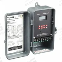 TORK Electronic Timer: 365 day, Astronomic, 120/208-240/277V AC, SPDT, Digital (MPN DWZ100B). Key specifications — Body Material: Plastic; Indoor/Outdoor Usage: Outdoor; Astronomic Functionality: Astronomic; Mounting Style: Surface; Brand: TORK.