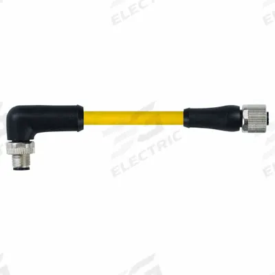 MURRELEKTRONIK Cordset: M12 Male Right Angle X M12 Female Right Angle, 4 Pins, Yellow - Double-Ended Cordsets with TPE Jacket for Heaviest-Duty Applications