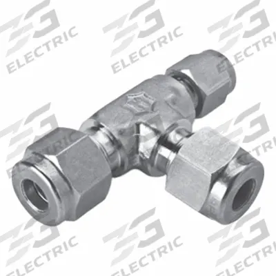 HAM-LET Compression Tee Fitting: 3/8 in OD x 1/4 in OD x 3/8 in OD Fitting Size - Double-Ferrule Stainless Steel Fittings