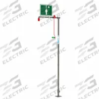 HUGHES SAFETY Plumbed Shower: Floor Mnt, Plastic Sprayhead, Stainless Steel Pipe, Silver (MPN 18GS). Key specifications — Brand: HUGHES SAFETY; Activation: Pull Rod.