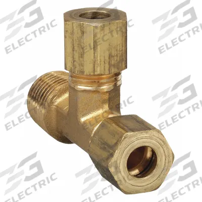 PARKER Compression Tee Fitting: 1/4 in OD x 1/4 in Pipe x 1/4 in OD Fitting Size, Brass - Standard Sleeve Brass Compression Fittings