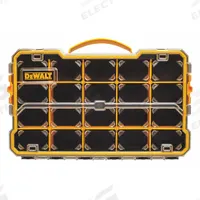 DEWALT Compartment Box: 17 5/8 in x 11 in x 2 7/8 in, Black/Yellow, 20 Compartments, 19 Adj Dividers (MPN DWST14830). Key specifications — ESD Conductive: Not Electrostatic Discharge Conductive; Color: Black/Yellow; Brand: DEWALT; Material: Plastic.