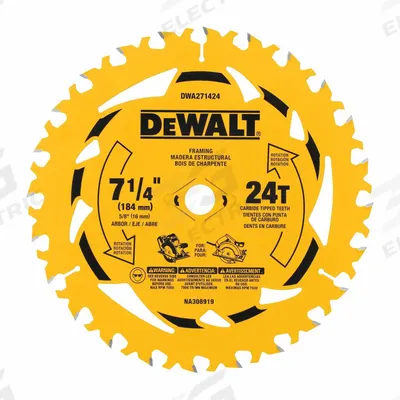 DEWALT Circular Saw Blade: 7 1/4 in Blade Dia., 24 Teeth, 0.08 in Cut Wd, 5/8 in Arbor Size - Wood-Cutting Blades