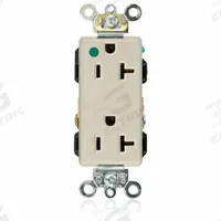 LEVITON Receptacle: Hospital Grade, Decorator Duplex, 5-20R, Ivory, 125V AC, 20 A, 2 Pole / 3 Wire (MPN 16362-HGI)