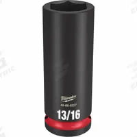MILWAUKEE Deep Impact Socket: 1/2 in Drive Size, SAE, 13/16 in Socket Size, 6-Point, Deep, Friction (MPN 49-66-6227). Key specifications — attr1215501: MILWAUKEE; attr1215515: Black Phosphate; attr1215518: 13/16 in.