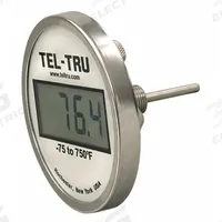 TEL-TRU Digital Thermometer: 6 in Stem Lg, -75°F to 750°F, ±0.5°F/0.3°C, 1/2 in Thread Size, NPT (MPN ND5BB09111-P22066). Key specifications — Thread Type: NPT; Brand: TEL-TRU; Accuracy: ±0.5 °F/0.3 °C.
