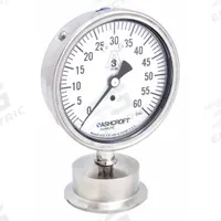 ASHCROFT Pressure Gauge: 0 psi to 60 psi, 3 1/2 in Dial, 2 in Tri-Clamp, Bottom, ±1.50% Accuracy (MPN 351032S20L 60#). Key specifications — Brand: ASHCROFT; Case Material: 316L Stainless Steel; Lens Material: Polycarbonate; Pressure Gauge Type: Sanitary Pressure Gauge; Accuracy: ±1.50%; Includes Calibration Certificate: No; Series: 1032; Vibration Resistance: Water Resistant.