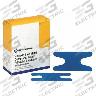FIRST AID ONLY Adhesive Bandage: Knuckle Bandages, 1 1/2 in Wd, 3 in Lg, Metal Detectable - Metal Detectable Knuckle Bandages