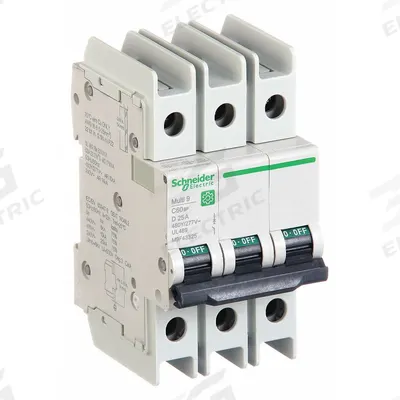 SCHNEIDER Miniature Circuit Breaker: 25 A Amps, 14kA at 120/240V AC, Screw Clamp - D-Curve, 3-Pole UL489 DIN Rail-Mount Miniature Circuit Breakers