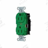 HUBBELL Receptacle: Hospital Grade, Duplex, 5-15R, Green, 125V AC, 15 A, 2 Pole / 3 Wire (MPN 8200STGN)