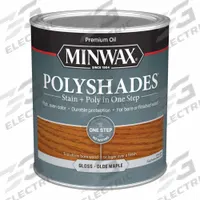 MINWAX Wood Stain: Wood Stain and Sealer, Interior, Oil, 1 qt Container Size, Wood, Gloss, Minwax (MPN 61430444). Key specifications — Brand: MINWAX; Transparency: Semi-Transparent; Use Location: Interior; Sheen: Gloss; Sub-Brand: Minwax; Color: Olde Maple.
