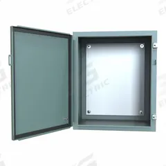 HAMMOND Electrical Enclosure: Steel, 24 in x 20 in, NEMA 12/13, w/Panel, Solid Cover, Hinged, Wall (MPN 1418E16). Key specifications — Brand: HAMMOND; Closure Method: Clamps; Knockouts: Not Included.