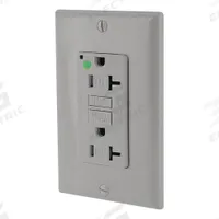 LEVITON GFI Receptacle: Hospital Grade Fed. Spec., Decorator Duplex, 5-20R, Gray, GFCI, 125V AC (MPN GFTR2-HGG)