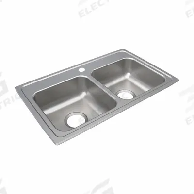 JUST MANUFACTURING Bowl Drop-In Sink: 29 in Overall Lg, 18 in Overall Wd, 5 1/2 in Bowl Dp - Two-Bowl Counter-Mounted Kitchen & Bar Sinks without Faucets