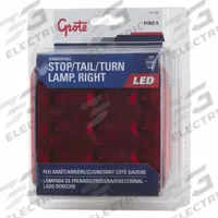GROTE Stop/Turn/Tail Light: LED, Stop Light, Red, Square, 4 3/4 in Overall Ht, 4 13/16 in Overall Wd (MPN 51962-5). Key specifications — Standards: FMVSS 108; Electrical Connection: Blunt Cut Wires; Brand: GROTE; Installation Type: Removable; Lens Color: Red; Mount Type: Stud; Lighting Technology: LED; Light Type: Stop Light.