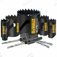 DEWALT Hole Saw Kit: 9 Pieces, 1 7/8 in Max. Cutting Dp, Carbide Tipped, 3 Teeth per Inch (MPN DAH39CTSET). Key specifications — attr1098178: 3; attr1098172: DEWALT.
