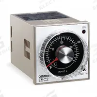 OMRON Temperature Controller: E5C2, 1/16 DIN Size, J Thermocouple, On/Off Action, 100 to 240V AC (MPN E5C2R20JWAC10024032392). Key specifications — Brand: OMRON; Control Mode: On/Off Action; Display Type: Analog; Input Voltage: 100 to 240V AC; Output: 3 A Relay; Product Type: Temperature Controller; Sensor Type: J Thermocouple; Series: E5C2.