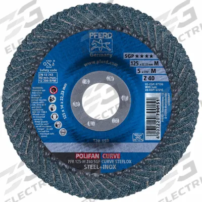 PFERD Flap Disc: Radial, 5" x 7/8", Zirconia Alumina, 40 Grit, Fiberglass Bk - High-Performance Flap Discs for Carbon & Stainless Steel